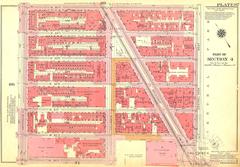 Historical map of Manhattan, New York City from 1955 showing streets and properties