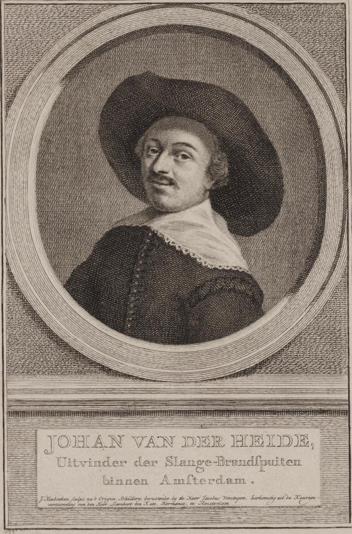 Portrait painting of Jan van der Heyden, inventor of the firehose