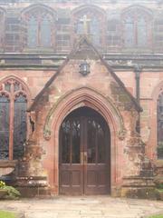 Entrance porch of St Bartholomew's Church in Edgbaston, a listed building