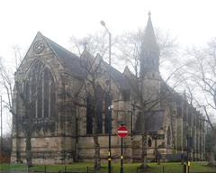 View of the historic St George's Church, a listed building in Westbourne Crescent, Edgbaston, showcasing its architectural features in March 2022