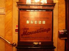 The stage of St Martin's Theatre during the 22461st performance of The Mousetrap
