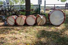 Living historian playing traditional drums at Todd's Inheritance