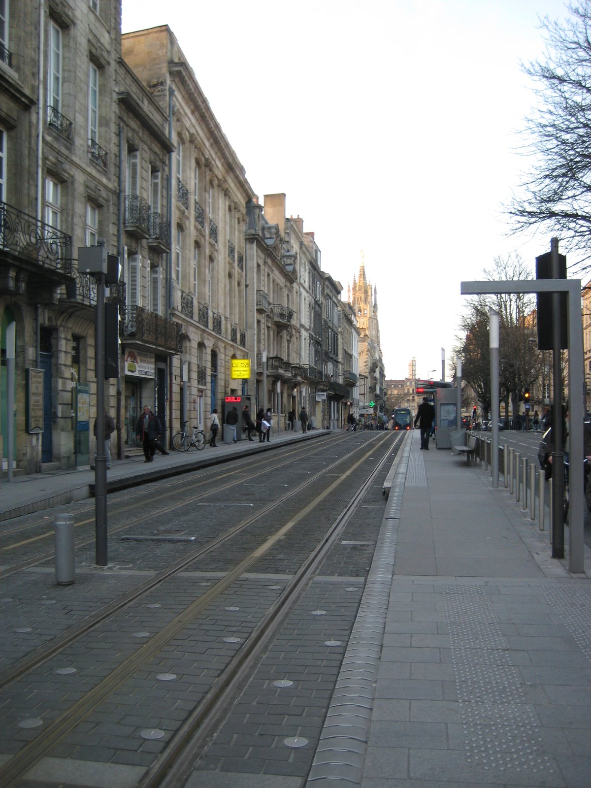 Tram station Musée d'Aquitaine in Bordeaux with tram tracks and platform