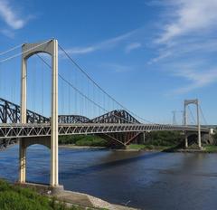 Pont Pierre-Laporte bridge over the Saint Lawrence River in Quebec City Canada during sunset