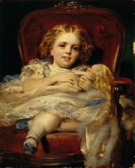 Portrait painting of a young girl holding a doll by Daniel Macnee