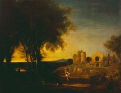 Scottish artist David Octavius Hill's artwork of Sweetheart Abbey in gentle sepia tones