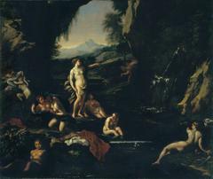 Painting of Diana and her nymphs surprised by Actaeon by Filippo Lauri