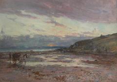 Painting titled When the Tide Is Low by Alexander William Wellwood Rattray depicting a coastal scene
