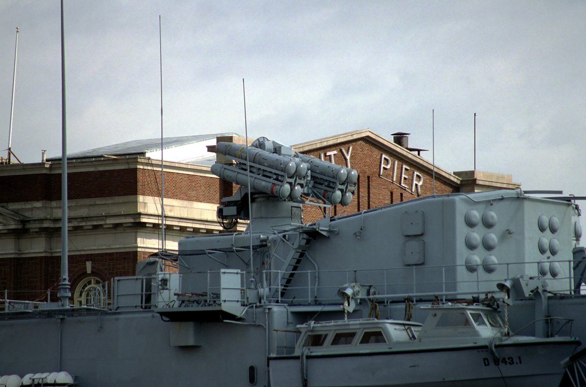 Thomson-CSF Crotale Naval EDIR SAM octuple anti-aircraft launcher system on French Frigate FS JEAN de VIENNE (D 643) at port