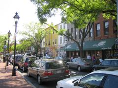 Pubs along South Broadway Street in Fells Point at dusk