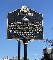 Historic marker at Fells Point, a colonial maritime community established in 1726