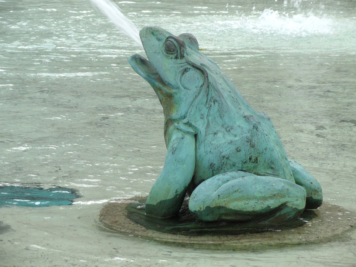 Close-up of a frog sculpture detail at Swann Memorial Fountain in Philadelphia