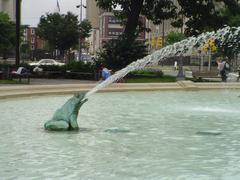 Logan Circle Fountain with frog sculpture on the north side in Philadelphia Pennsylvania