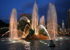 Swann Memorial Fountain illuminated at night