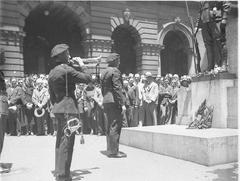 Bugler of the Australian Tank Corps blowing the Last Post bugle call