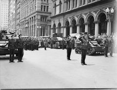 Australian Tank Corps parade placing a wreath on the Cenotaph at Martin Place commemorating the Battle of Cambrai 1917