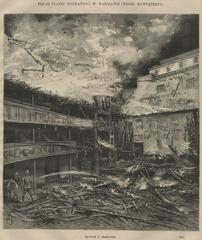Interior view of the fire at Teatr Rozmaitości in Warsaw