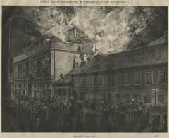 Exterior view of fire at Teatr Rozmaitości in Warsaw