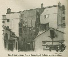 Teatr Rozmaitości in Warsaw after fire showing exterior and emergency stairs