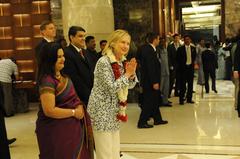 U.S. Secretary of State Hillary Rodham Clinton greeted with traditional Indian welcome at Taj Coromandel Chennai