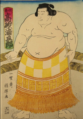Sumo wrestler Takasago Uragorō in traditional attire