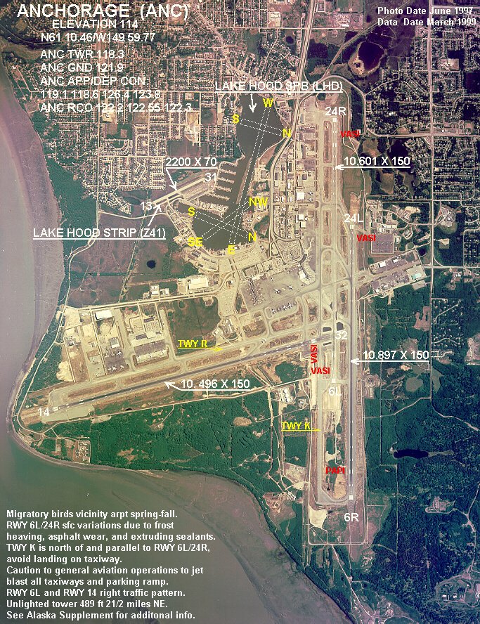 Overhead view of Anchorage Airport (ANC) with runways and surrounding landscape