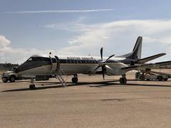 Aleutian Airways plane at Anchorage Airport on the runway