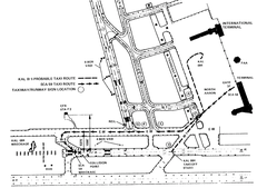 Taxi route map of Korean Air 084 and Southcentral Air 59 showing their taxi paths on the airport runway