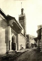 Historic mosque on the main street in Tangier with distinct architectural details