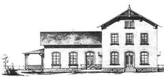 Historic main building of Grötzingen station in 1879