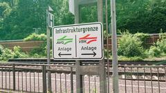 Sign indicating rail infrastructure limits at Grötzingen station