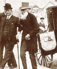 Elderly Sir John Logan Campbell arriving at the opening of Campbell Free Kindergarten in Auckland City New Zealand 1910