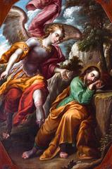 The Dream of Saint Joseph painting by Nicolás Rodríguez Juárez, depicting a religious scene with Saint Joseph sleeping surrounded by angelic figures