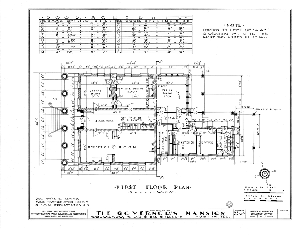 Front elevation of Texas Governor's Mansion at 1010 Colorado Street, Austin, Travis County, TX