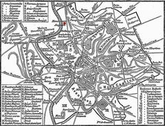 Ancient map of Rome highlighting the location of Augustus Mausoleum in red