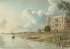 Raj Ghaut and Fort of Allahabad at the confluence of Ganges and Jumna rivers in India