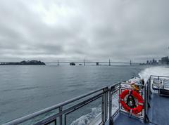 View of the Bay Bridge from the ferry boat Larkspur