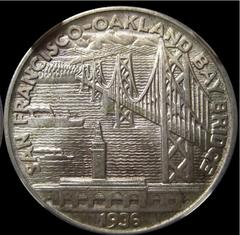 Reverse side of San Francisco-Oakland Bay Bridge half dollar coin