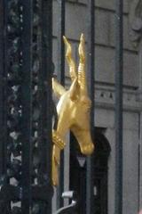 Gilded head of an eastern gazelle sculpture inside northern eastern gate looking west