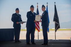 Lt. Col. Marietta Sanders receiving Meritorious Service Award at Peterson Air Force Base