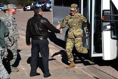 Maj. Gen. Robert Skinner greeted by David Hluska at Peterson Air Force Base