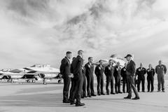 President Joe Biden greeting Air Force Thunderbirds pilots at Peterson Space Force Base
