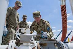 Senior Master Sgt. Justin Cruz performing preventative maintenance at water and fuels systems shop, Peterson Space Force Base