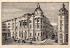 Neorenaissance style University Library building in Budapest constructed 1873-1876 with sgraffito facade and frescoes interior