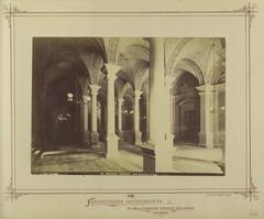 Entrance hall of University Library at Ferenciek tere in Budapest, historical photo from 1880-1890