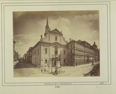 Ferenciek tere (Kígyó tér) square facing Belvárosi Ferences church in Budapest, historical photo 1880-1890