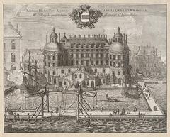 Copperplate engraving of Wrangel Palace at Riddarholmen in Gamla stan, Stockholm from the 1660s