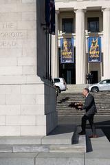 2nd Gentleman Doug Emhoff laying wreath during Auckland tour 23 July 2023