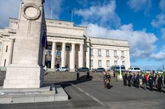 2nd Gentleman Doug Emhoff laying a wreath during Auckland tour on 23 July 2023
