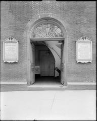 Entrance doorway of Old South Meeting House at Washington Street and Milk Street, Boston